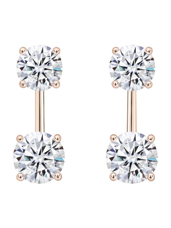 Earring Jackets with Cubic Zirconia – Sterling Silver, Adjustable Drop Design – 1.50 CTW (5.25mm & 6.50mm Stones) - Rose Gold Plated Silver