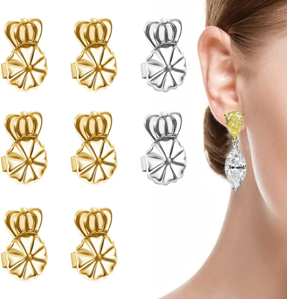 3-Pairs Earring Backs Lifter Adjustable Hypoallergenic Secure Earring Backs  For Heavy Earrings, (Gold)