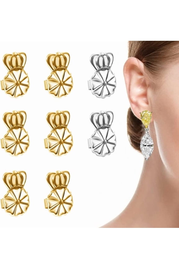 Earring Lifters Backs, 4 Pairs Secure Earring Backs for Droopy Ears, Hypoallergenic Adjustable Magic Earring Backs Tiara Earring Backs for Heavy Earring (3Gold, 1Silver)