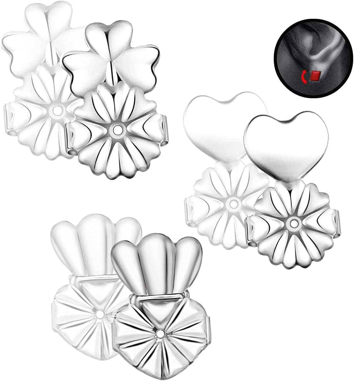 Earring Lifters - Earring Backs Lifts Heavy Stud Earrings, earlobe Support for Earrings, Heart, Tiara Earring Backs for Heavy Earring, Upgraded Large Earring Backs for Droopy Ears S
