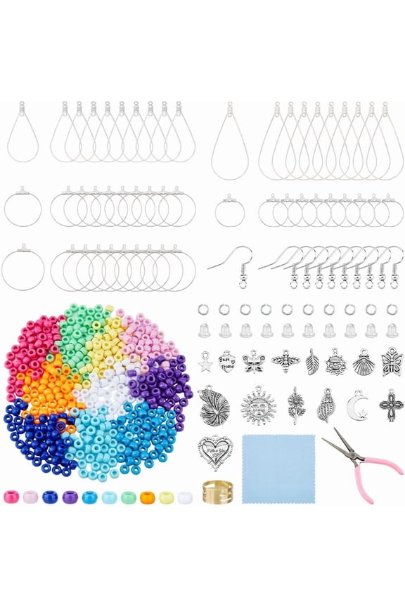 Earring Making Kit DIY Earring Hooks Kit with Charms Alloy DIY Earring Beading Hoop Earring Hardware Pieces Repair Parts Earring Supplies for Earring Making DIY Craft for DIY