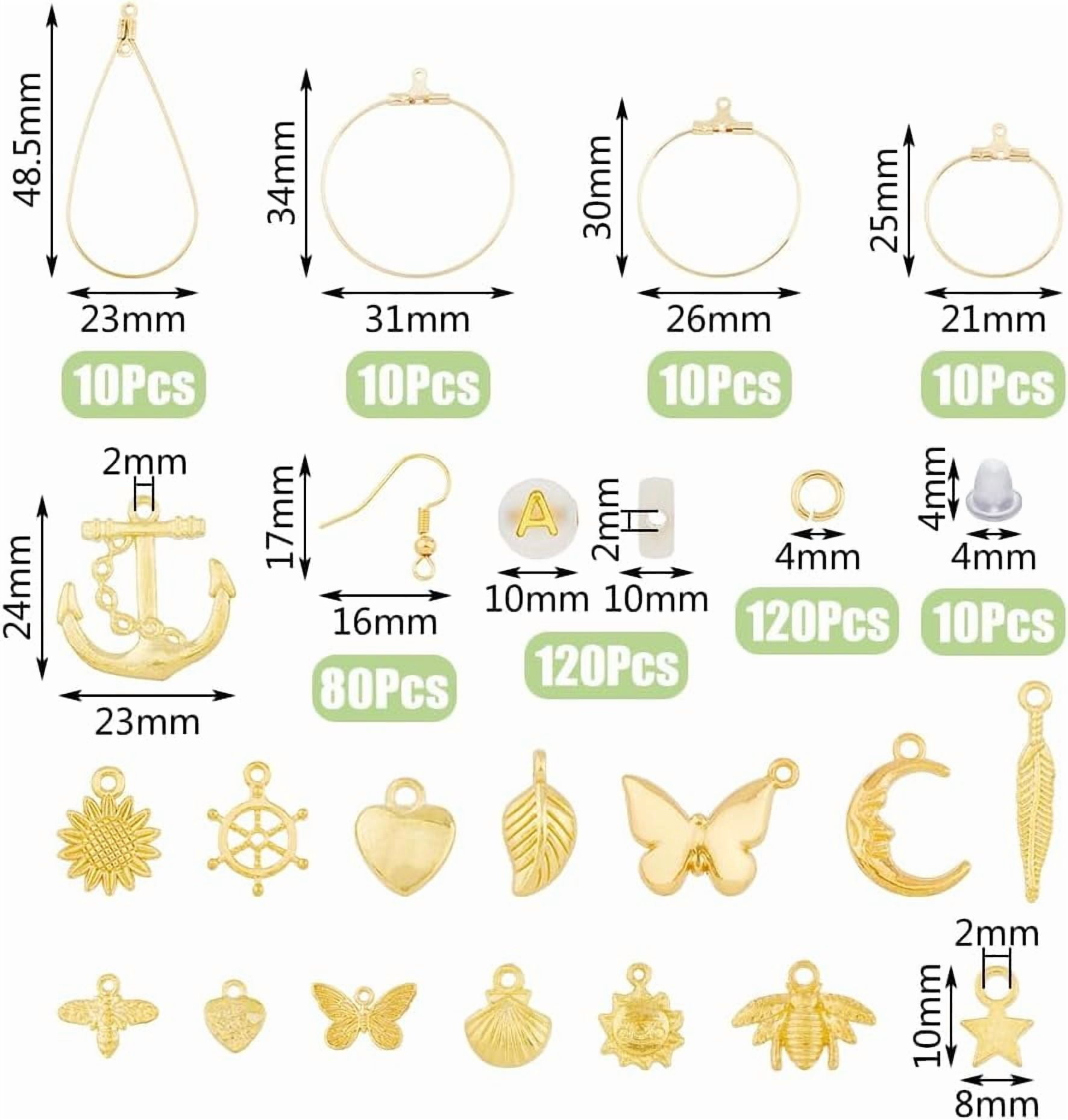 Earring Making Kit DIY Earring Hooks Kit with Charms Golden DIY Earring Beading Hoop Earring Hardware Pieces Repair Parts Earring Supplies for Earring Making DIY Craft