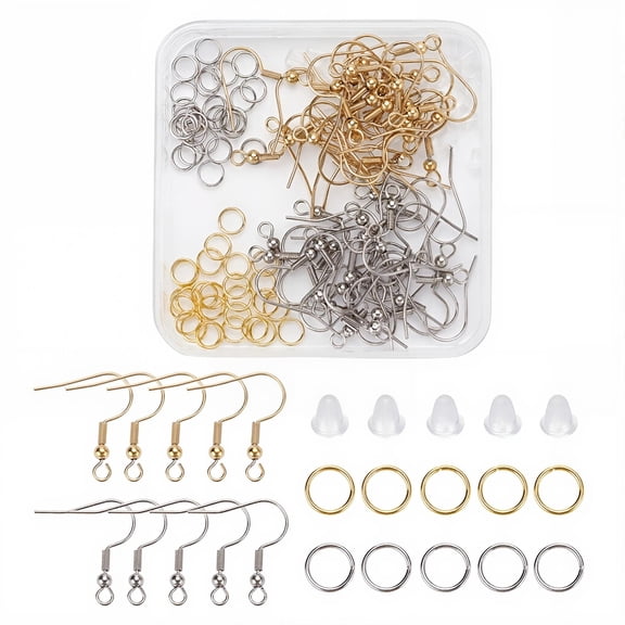 Earring Making Set/Kit Stainless Steel Earring Findings, Silver and Gold 180pcs per box