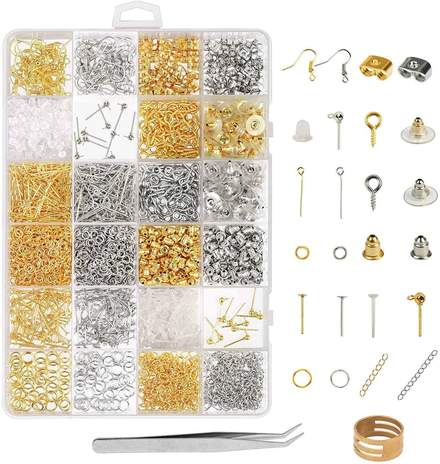 Paxcoo 2400Pcs Earring Making Supplies Kit with 24 Style Earring Hooks,  Earring Backs, Earrings Posts and Earring Making Findings for Adult