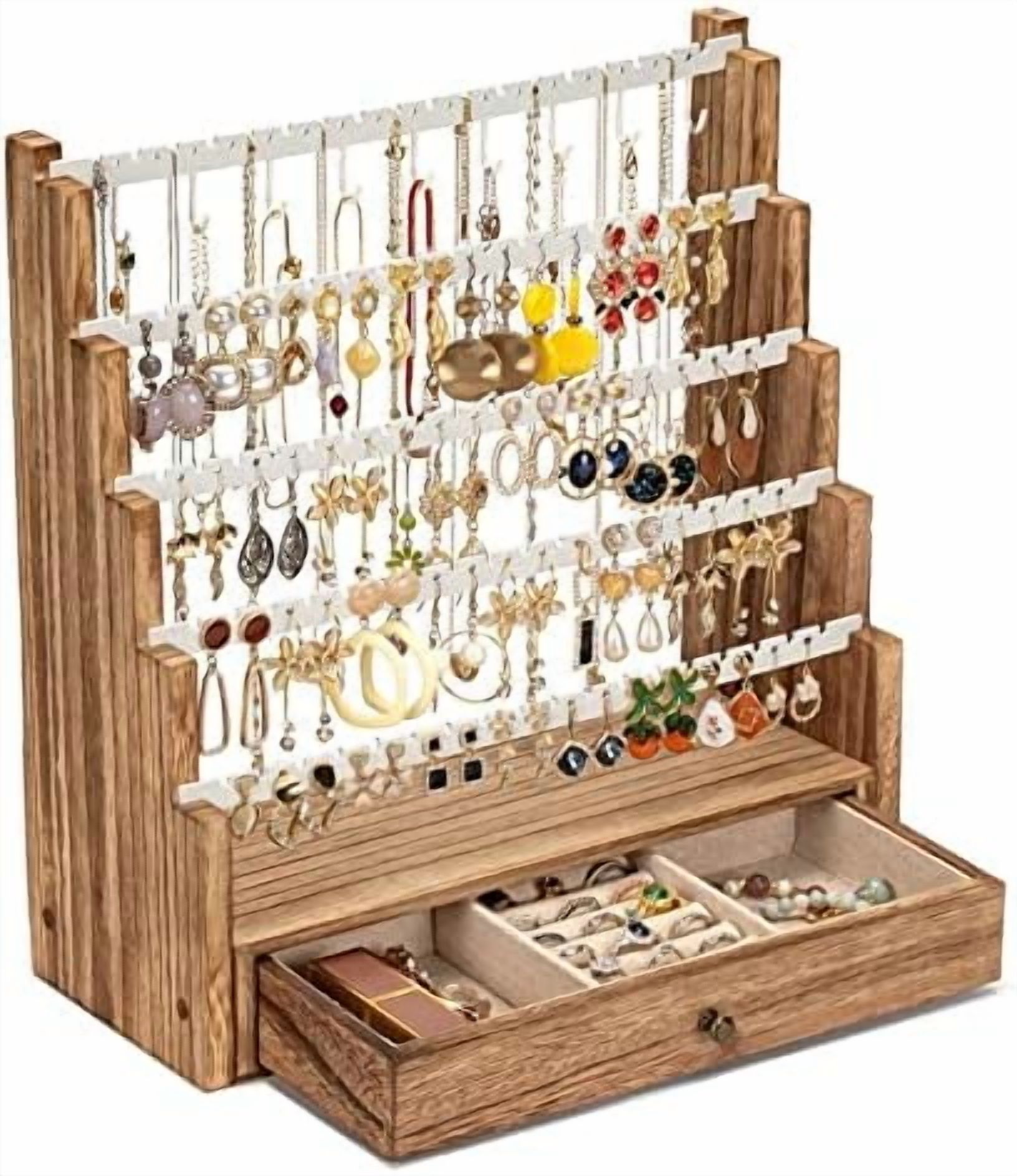 Multiple Earring Box Earring Organizer, 5 Layer Earring Holder Organizer with Necklace ...