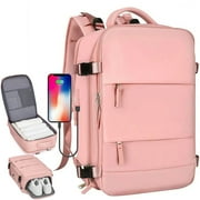 Kisportee Travel Backpack for Men & Women, 17.7inch Carry On Backpack Flight Approved, 35L Laptop Luggage Backpack, Travel Bag Casual Daypack for School Weekender Business Hiking, Pink