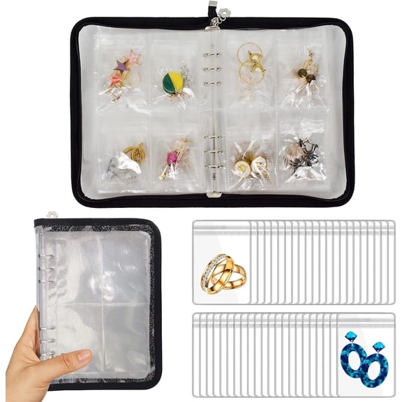 Earring Organizer Case Travel Jewelry Organizer Transparent Jewelry Storage Book for Necklace Bracelet Ring Holder with Small Clear Zippered Pouch