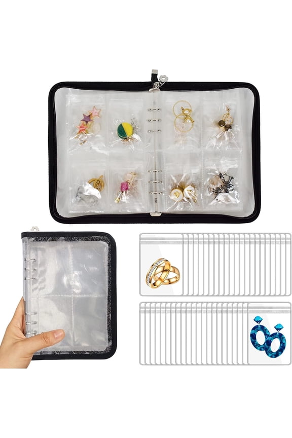 Earring Organizer Case Travel Jewelry Organizer Transparent Jewelry Storage Book for Necklace Bracelet Ring Holder with Small Clear Zippered Pouch