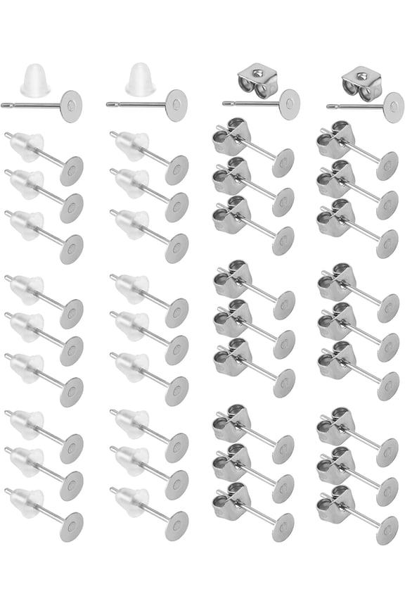 Earring Posts, 300 pcs, Silver, Earring Studs for Jewelry Making, Earring Posts for Jewelry Making, Earring Posts and Backs, Earring Post, Stud Earring Backs, Stainless Steel Earring Posts