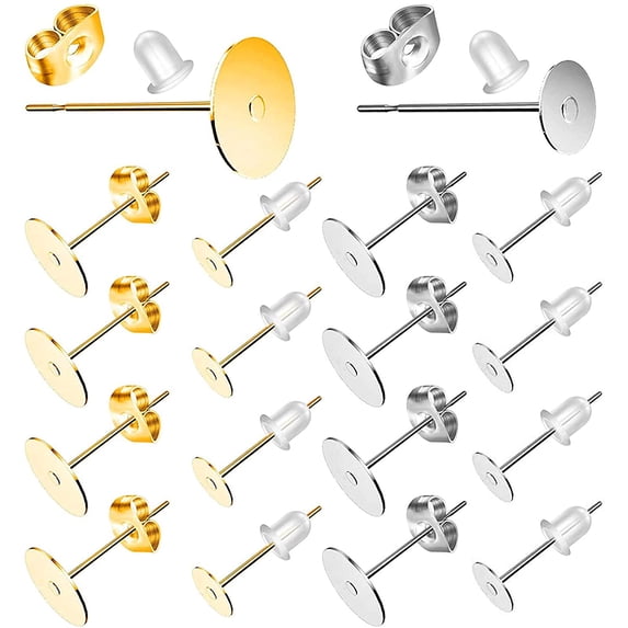 Earring Posts and Backs, 500Pcs Hypoallergenic Earring Studs for Jewelry Making with Butterfly Earring Backs and Rubber Bullet Earring Backs (4mm, 6mm)