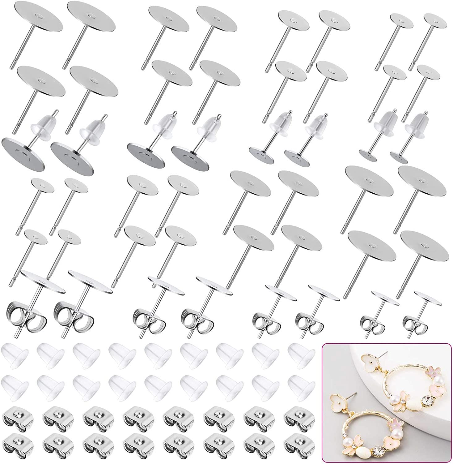 Earring Posts and Backs, 700Pcs Stud Earring Making Kit with 300Pcs  Stainless Steel Earring Posts and 400Pcs Earring Backs, Earring Supplies  Kit for
