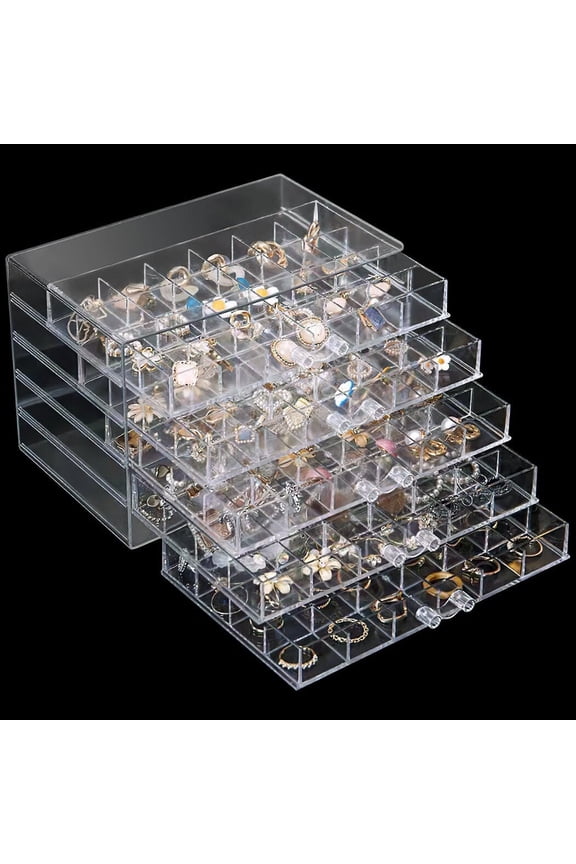 Earring Storage Box Organizer, Acrylic Jewelry Storage Box Holder with 5 Drawers, Transparent Jewelry Display Stand with 120 Small Compartments, Earring Gift Box for Women