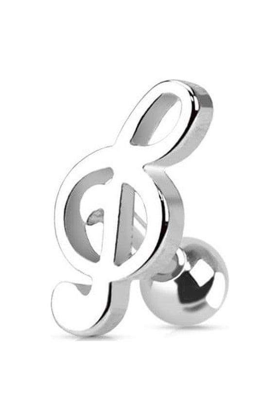 Earring Tragus Cartilage Ear Piercing Barbell Music Note G-Clef Surgical Steel 16g