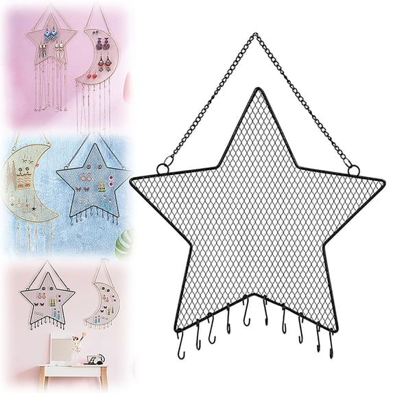 Earring Wall Holder Hanging Jewelry Storage Organizer Metal Grid Star Moon Shape Jewelry Rack For Ladies Girls