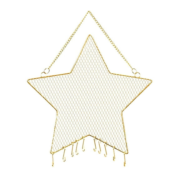 Earring Wall Holder Jewelry Storage Organizer, Metal Grid Star & Moon Shape Jewelry Rack, Space-Saving Jewelry Organizer for Earrings & Necklaces, Star, Gold, Jewelry Rack