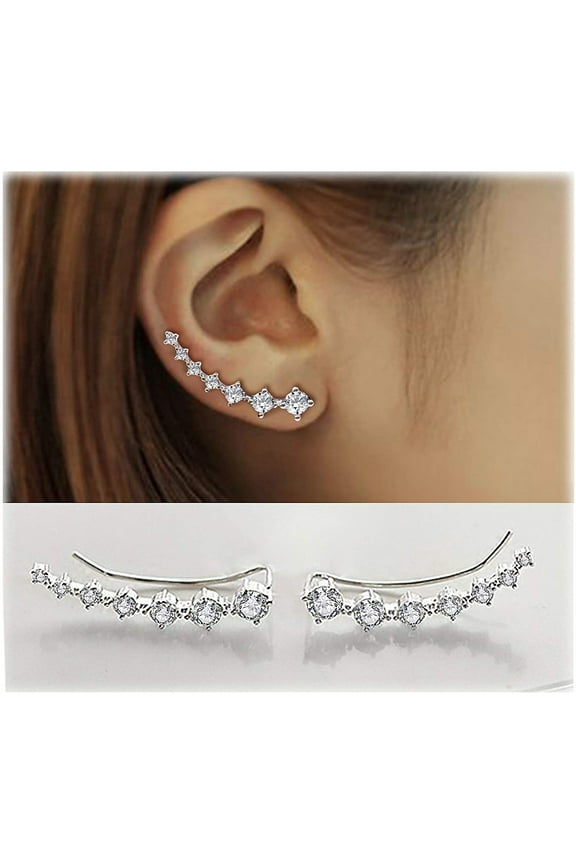 Earring for Women Cartilage,7 Crystals Ear Cuffs Hoop Climber S925 Sterling Silver Earrings with Cubic Zirconia CZ Hypoallergenic Piercing Gifts for Her