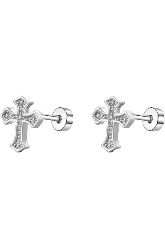 Earrings 20g Hypoallergenic Surgical Steel Cartilage Piercing Women Men, Studs, Ears (0.8mm, 6mm Cross Stud - Jewellery for & Flat Screw Back Mini Sleeper Sensitive Protected Dainty Gift[k099]