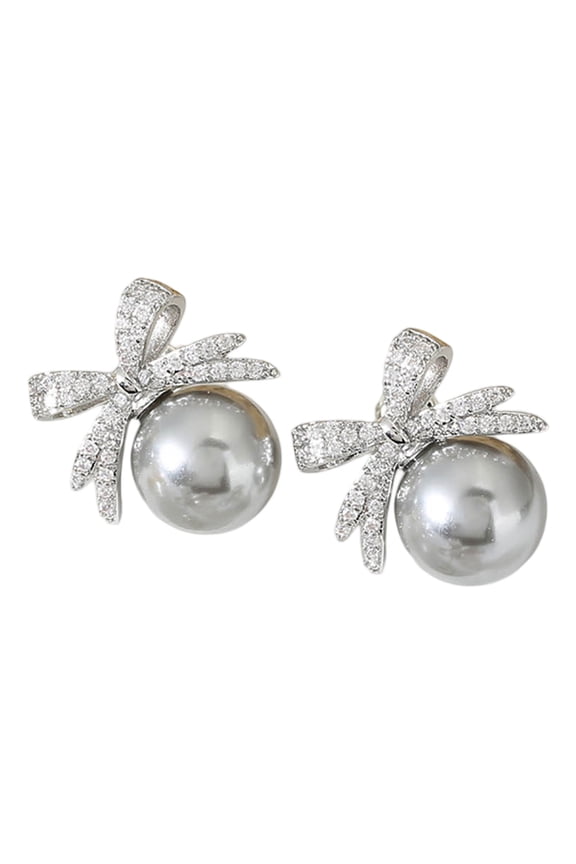 Earrings Bow Pearl Luxe Accessory for Women – Timeless Rhinestones Studs Pearl Versatile Jewelry Piece for Everyday and Occasion