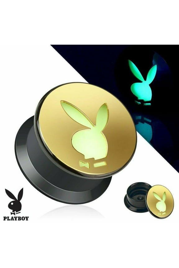 Earrings Ear plugs Playboy Bunny Cutout Gold IP Acrylic Glow in Dark Screw 00g