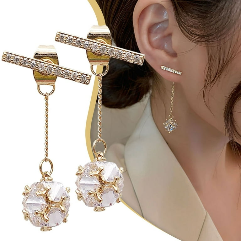 Earrings Earrings Round Face Suitable for Tassel One Word Two Wear Crystal Earrings for Women Everyday Hoop Earrings for Women Walmart