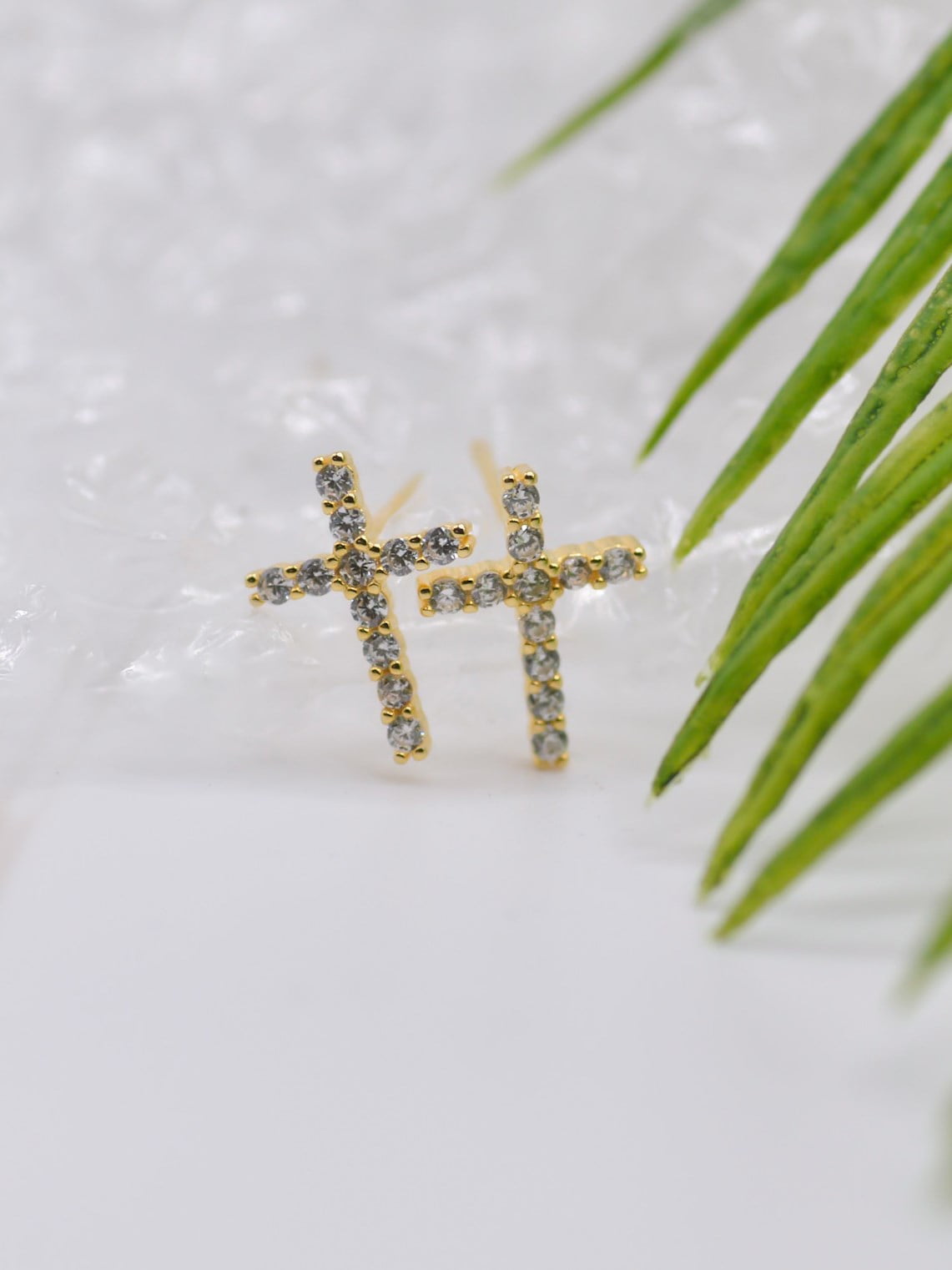 JAMES LAWRENCE COMPANY Earrings-Eden Merry-CZ Stud-Cross-Gold