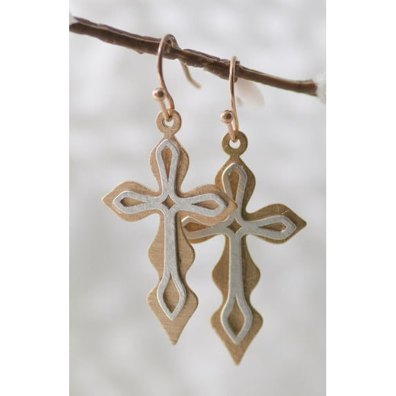 Eden Merry by James Lawrence 403483 Eden Merry Cross Earrings, Silver & Gold