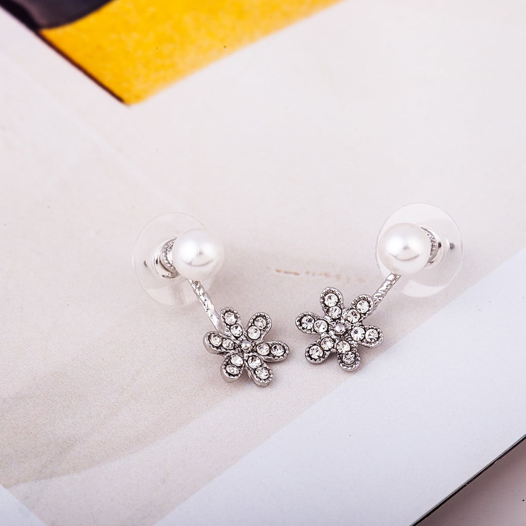 Earrings Fashion Elegant Plated Flower Rhinestone Ear Stud Earrings for