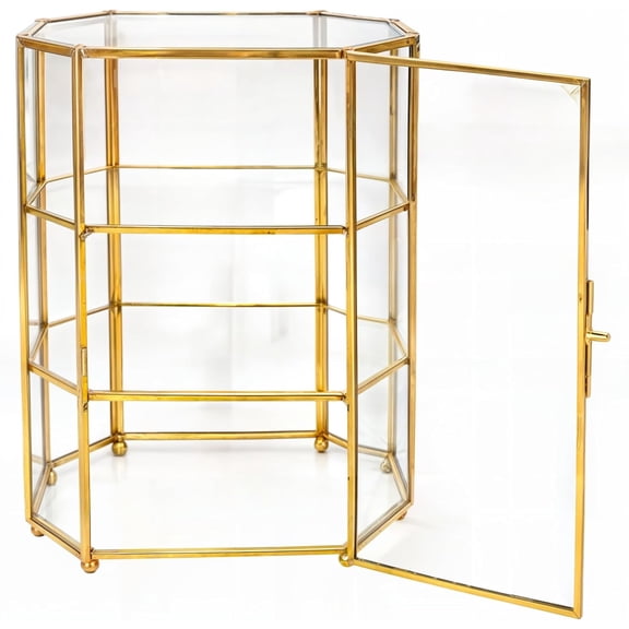 Earrings Glass Jewelry Display Case 67x4x84 inches Small Cabinet 3Tier Geometric Box Keepsake Trinket for Rings Crystals Makeup Organizer Multifunction Table Decoration Storage