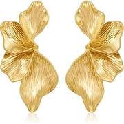 Earrings Gold Sculptural Floral Earrings,Bohemian Statement Petal Earrings,Retro Alloy Textured Geometric Irregular Earrings,Summer Cool Style Womens Accessories