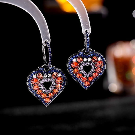 Earrings Heart-shaped Retro Color Micro-inlaid Zircon Geometric Ear Buckles Women's Fashion Heavy Industry Peach Heart Earrings