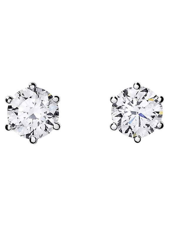 Magnetic Prong Set Cubic Zirconia Earrings, 5mm & 6mm Steel Pair