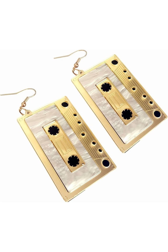 Earrings Personality Cassette Tape Dangle Cute Pretty 1 Pair Golden