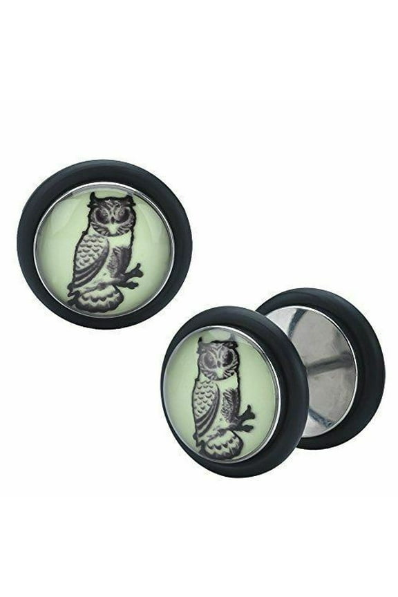 Earrings Ring Fake Cheater Ear Plug Glow in the Dark Owl Flag 18g Pair