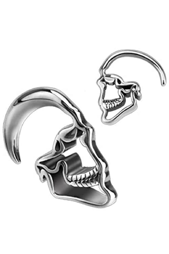 Earrings Rings 316L Surgical Steel Skull Hanging Taper 2 Gauge - Sold as a pair