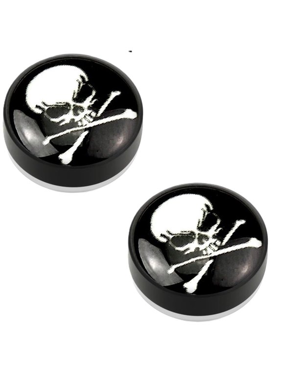 Earrings Rings Skull Top Black Acrylic Glow in the Dark Fake Plug Pair