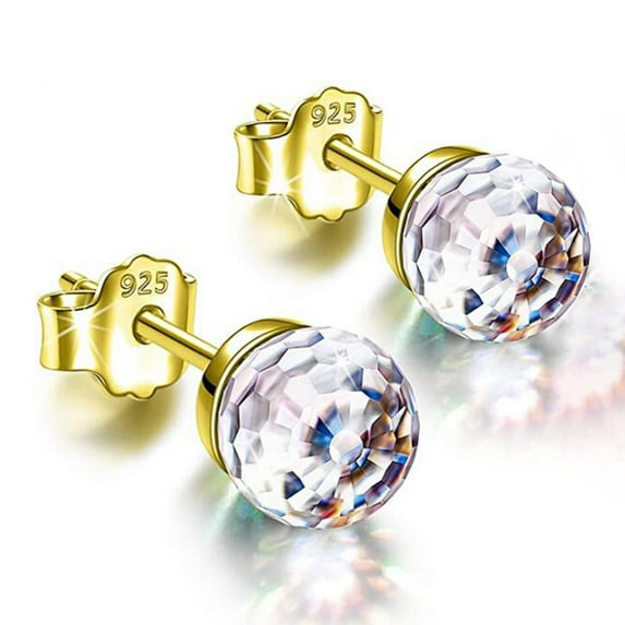 Earrings Silver for Sensitive Ears Colorful Sparkling Full Stud Jewelry Minimal Round Studs Post Gemstone for Women's Birthday Anniversaries
