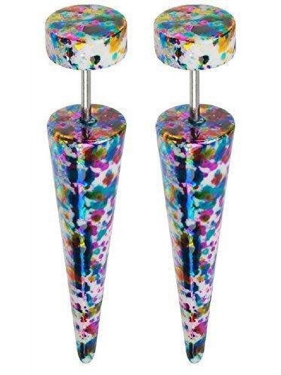 Earrings Solid Acrylic Printed Paint Splatter Fake Taper Faux plug 16g Sold as pair
