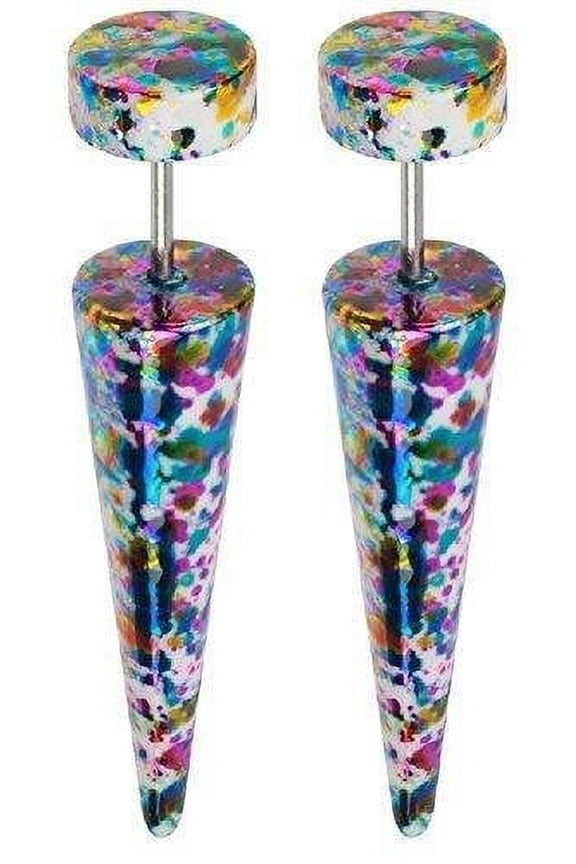 Earrings Solid Acrylic Printed Paint Splatter Fake Taper Faux plug 16g Sold as pair