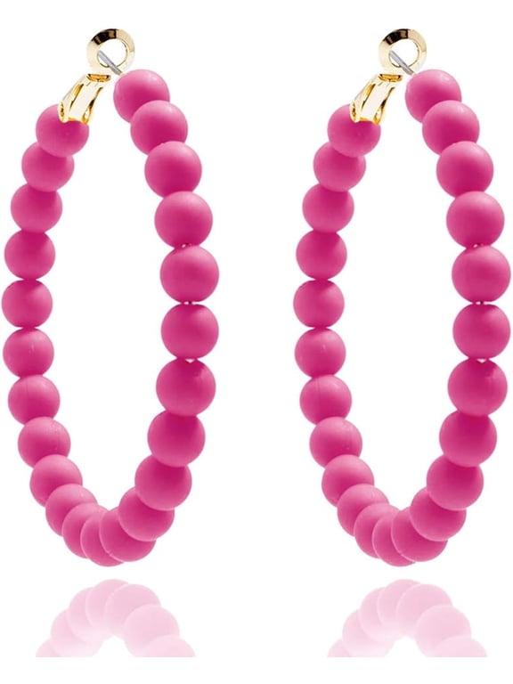 Earrings,Summer Pink Acrylic Beads Round Earrings, Bohemian Fashion Handmade Women's Earnail Jewelry,Beaded Hoop Earrings Pink Personalized Earrings