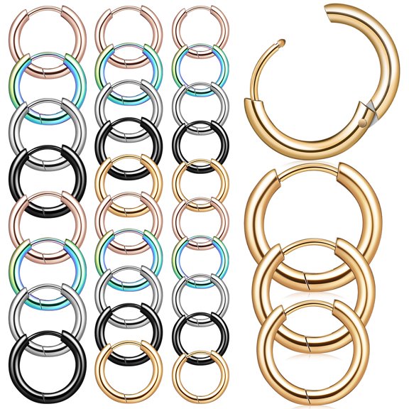 Vosarea 15 Pairs Men's Hoop Earrings Set in Assorted Color for Beach Parties