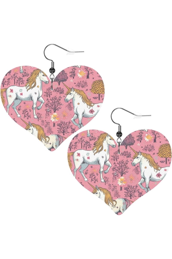 Earrings Unicorns Pink Printed Leather Heart Earrings Leather Earrings For Women Fashion Dangle Earrings For Valentine Birthday Party Gift[l184]