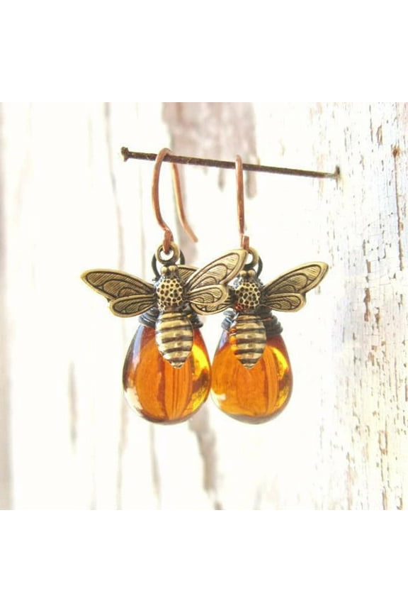 Earrings Woman Retro Bee Drop Earrings Drop Amber Exaggerated Earrings Jewelry Gift