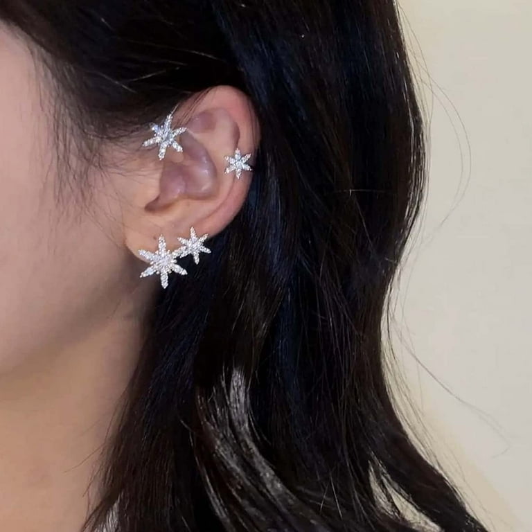 Earrings for Women Cuff Crystal Piercing Ear Clip Vintage Sparkling Crystal Star Ear Cuff Earrings Non Piercing Fake Earrings Cartilage Clip Wrap Ear Jewelry Gift for Women Silver Walmart