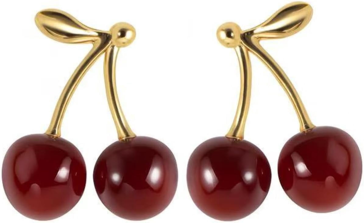 Earrings Women, Gold Earrings, Jewelry Women Cherry Top designed for Trendy and Red Blossom Dangle Drop Cute and Funky Fruit Hanging for Gift, Elegant Lightweight Style for Prom Beach and[u324]