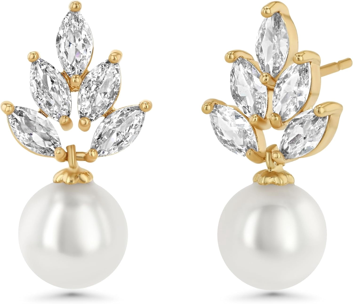 Gold Pearl Bow Earrings For Women – Dainty Drop Dangle Earrings With Bowknot Design