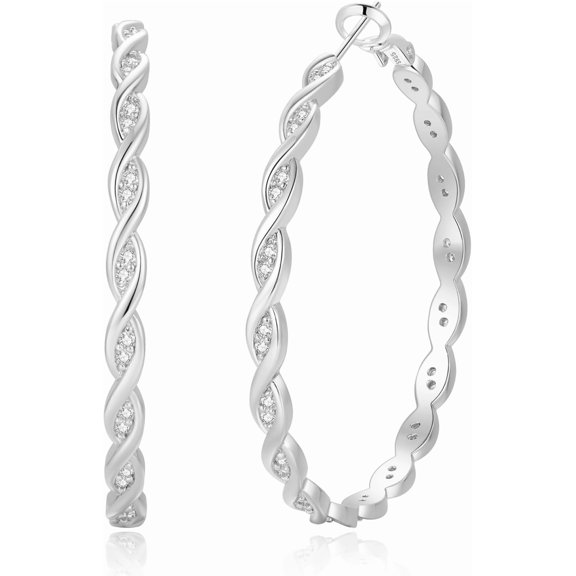Earrings Women Hypoallergenic 925 Silver Hoops 3D Gold Hoops Spacious Pro Twisted Hoop for with Brilliant Cubic Zirconia Post Forever Love Fashionable Laser-Cut Sturdy lightweight[f876]