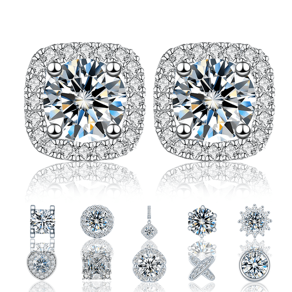 Earrings for Women, Moissanite Jewelry 1ct with GRA, S925 Silver Screw Steel Flat Back Stud Hypoallergenic Square Diamond Piercing Earrings, Gift for Women Men.