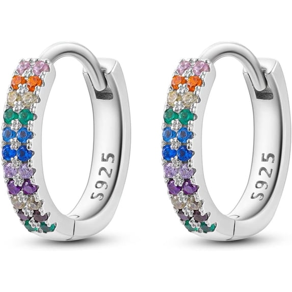 Earrings for Women 925 Sterling Heart Hoops Small Colorful Rainbow Hoop Earrings Huggie Earrings
