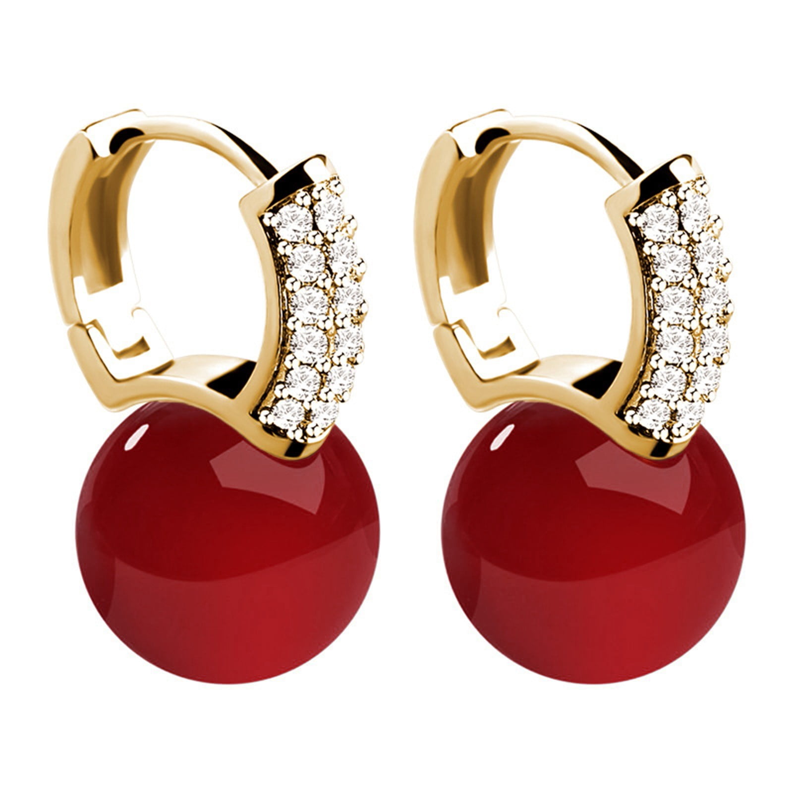 Earrings for Women Hoop Earrings Jade Bead Dangle Earrings Girls Plated