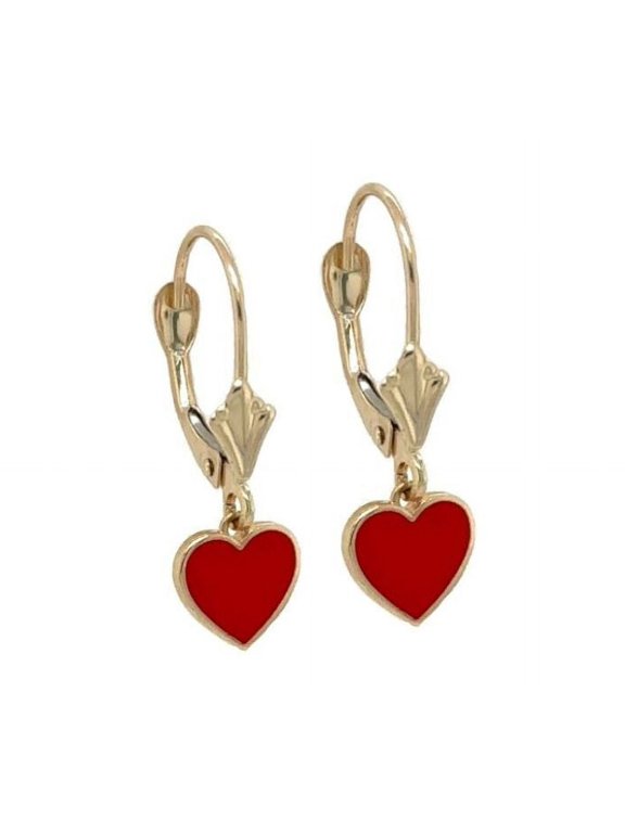 Earrings for Women In 14K Yellow Gold Heart Shape Red Opal